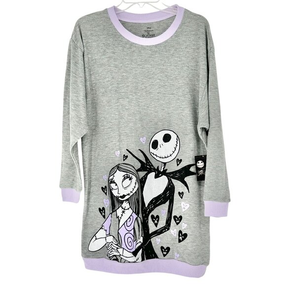 Tim Burtons Nightmare Before Christmas V-Day Lounger Sleepwear Gray XS (0-2) NWT - Picture 1 of 9